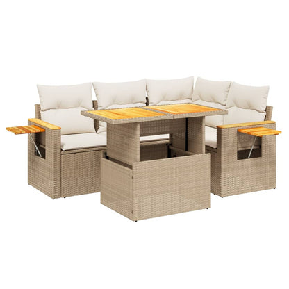 5-delige Loungeset met kussens poly rattan beige