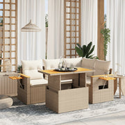 5-piece Loungeset with Cushions Poly Rattan Beige