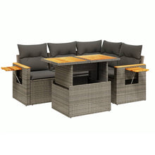 5-delige Loungeset met kussens poly rattan grijs