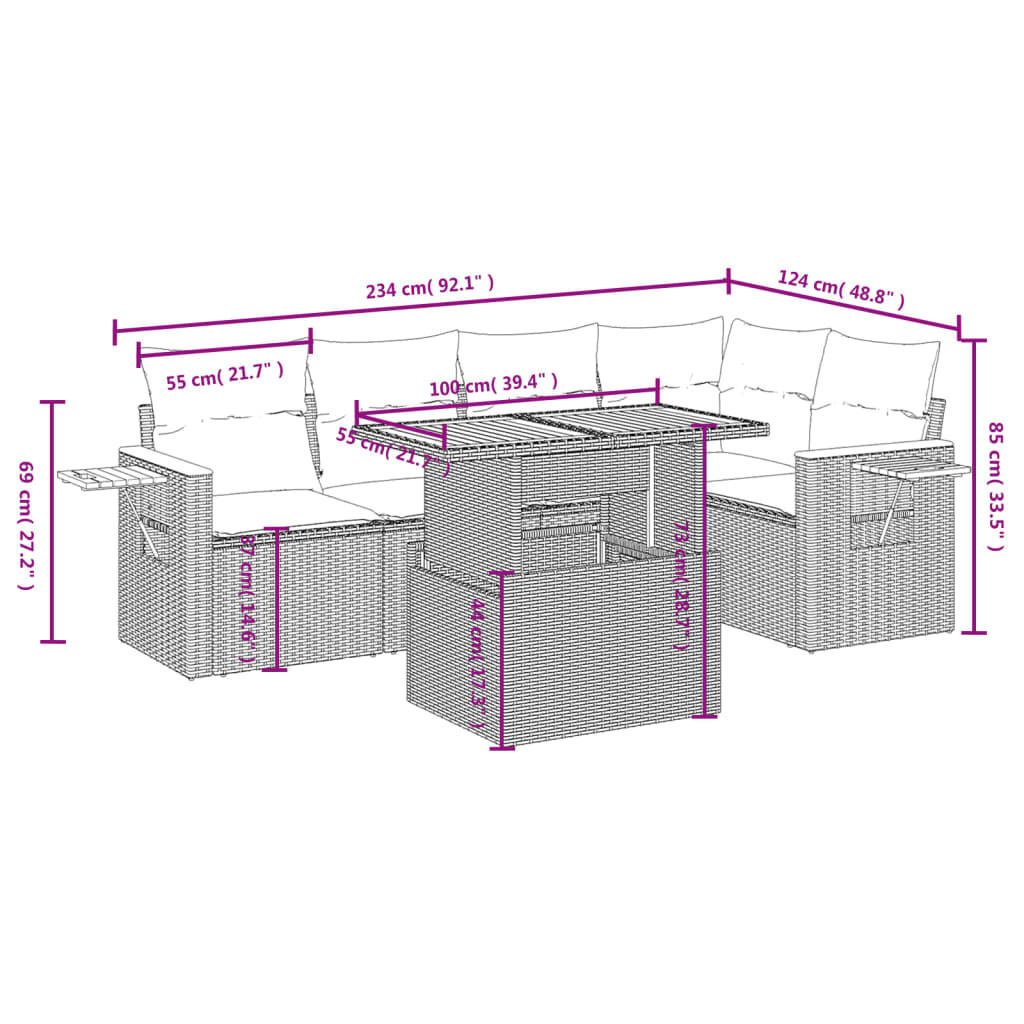 6-Delige Loungeset Met Kussens Poly Rattan Zwart