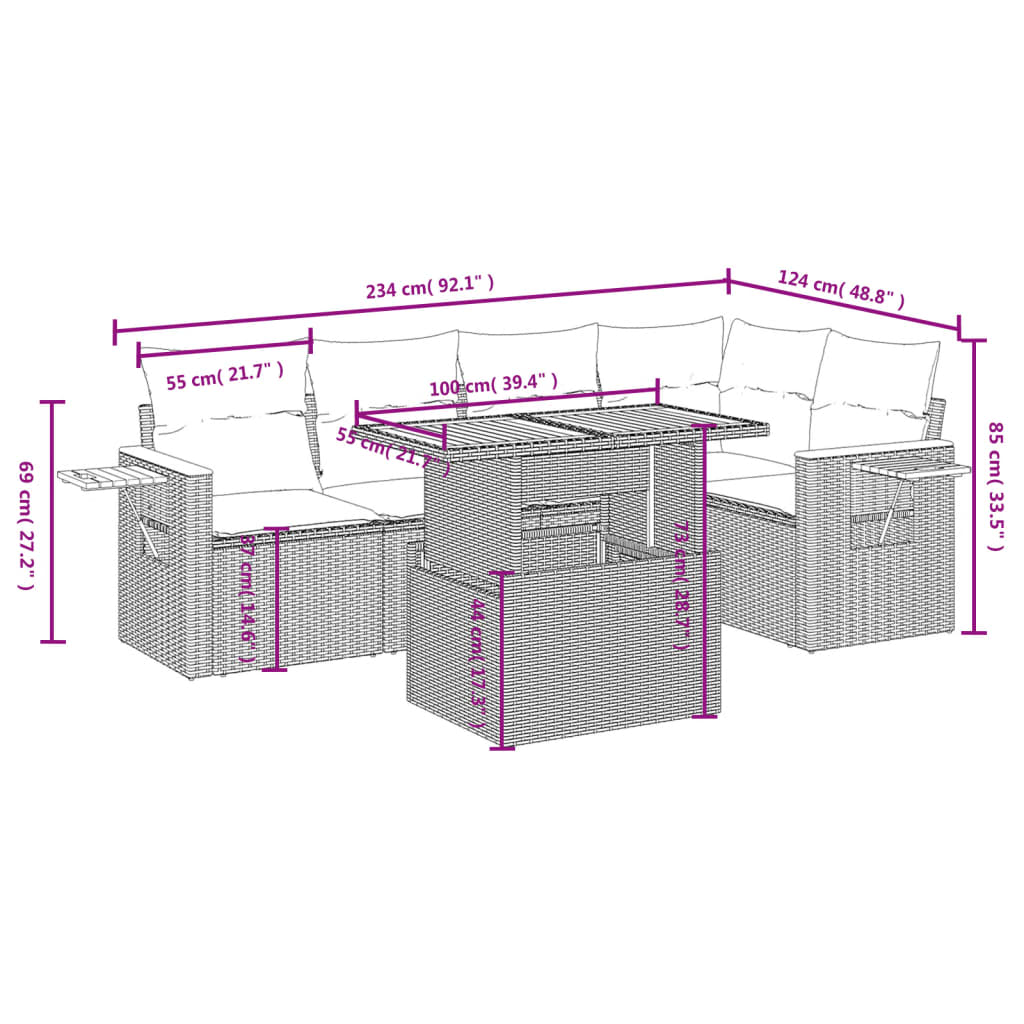 6-Delige Loungeset Met Kussens Poly Rattan Zwart