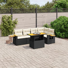 6-piece Lounge Set with cushions poly rattan black