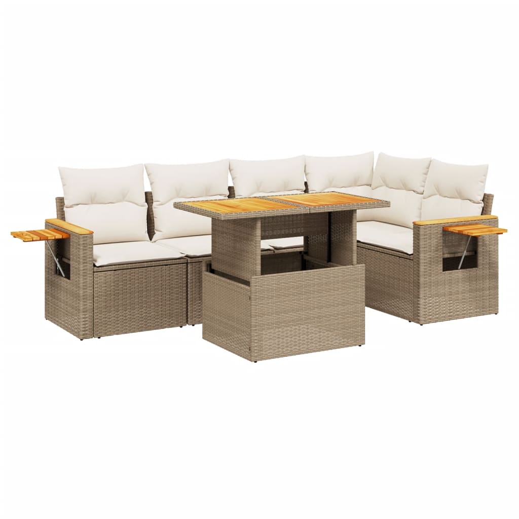 6-delige Loungeset met kussens poly rattan beige