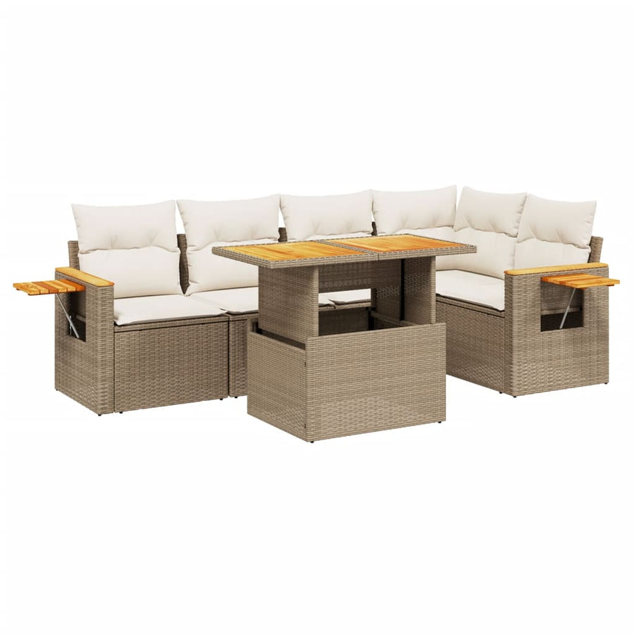 6-delige Loungeset met kussens poly rattan beige