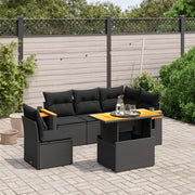 6-piece Lounge Set with cushions poly rattan black