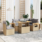 6-piece Lounge Set with cushions poly rattan beige