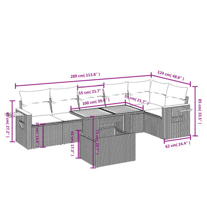 7-delige Loungeset met kussens poly rattan beige