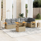 7-delige Loungeset met kussens poly rattan beige