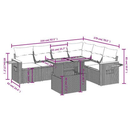 7-delige Loungeset met kussens poly rattan beige
