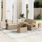 7-delige Loungeset met kussens poly rattan beige