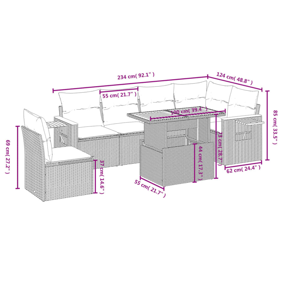 7-Delige Loungeset Met Kussens Poly Rattan Zwart