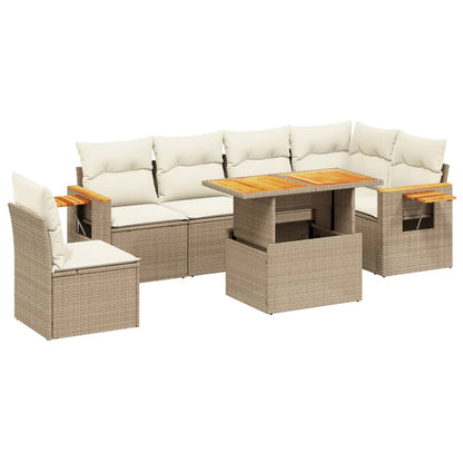 7-delige Loungeset met kussens poly rattan beige
