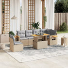 7-delige Loungeset met kussens poly rattan beige