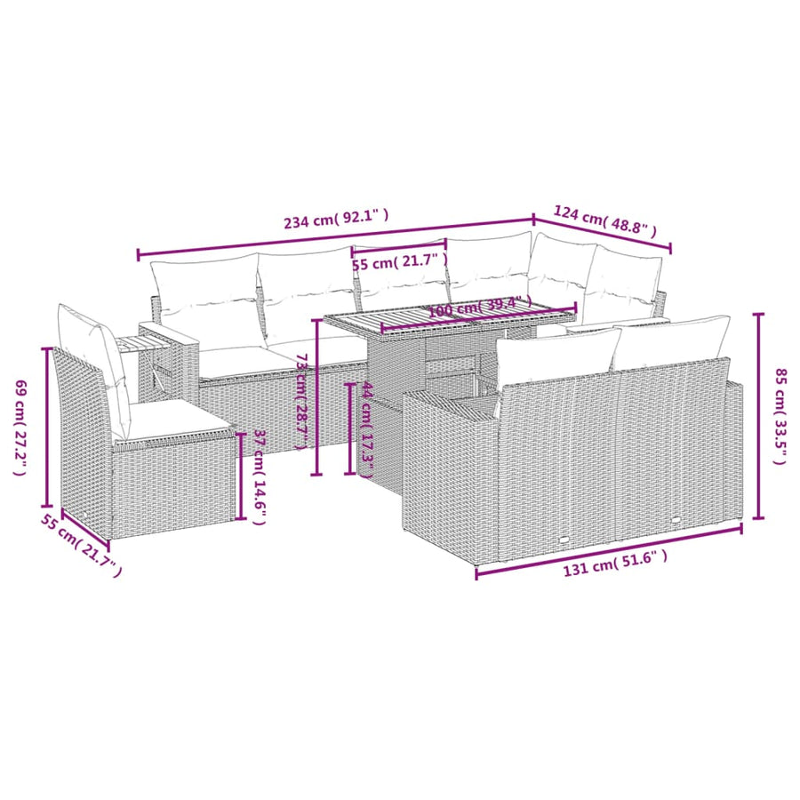 9-Delige Loungeset Met Kussens Poly Rattan Zwart