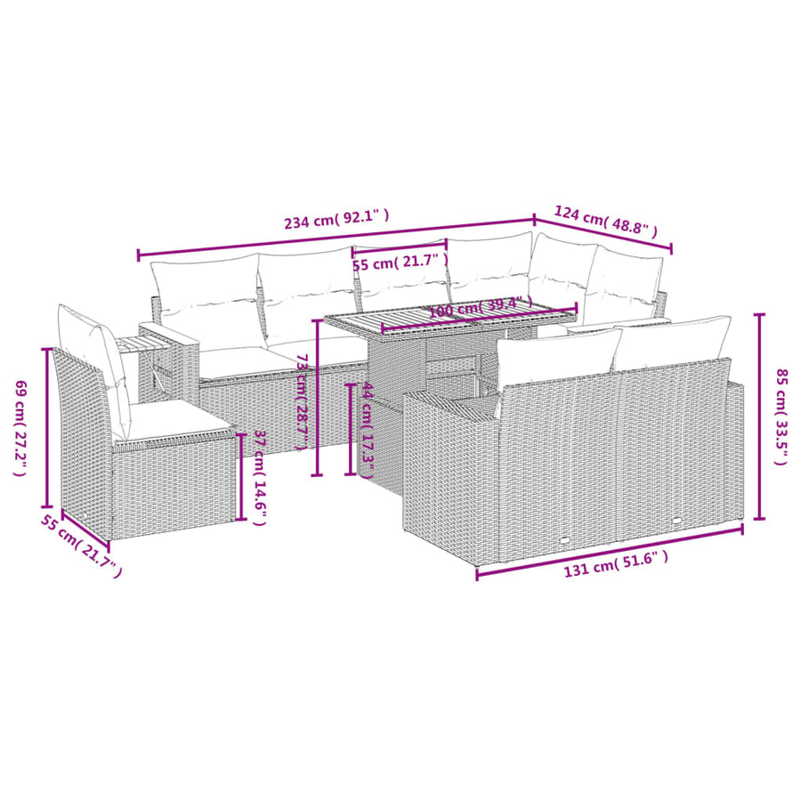 9-Delige Loungeset Met Kussens Poly Rattan Zwart