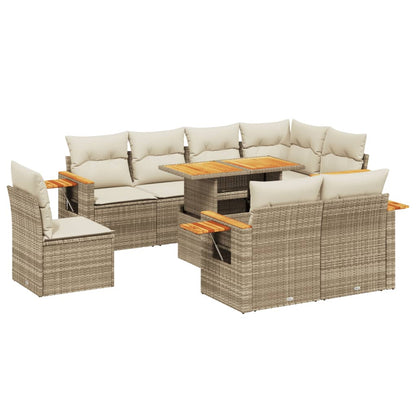 9-delige Loungeset met kussens poly rattan beige