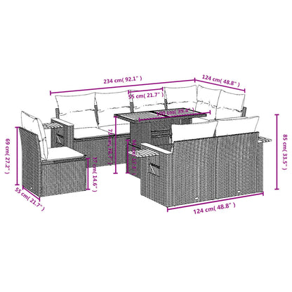 9-delige Loungeset met kussens poly rattan beige