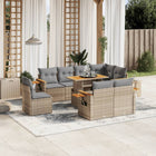 9-delige Loungeset met kussens poly rattan beige