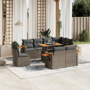 Loungeset 9-delig poly rattan grijs