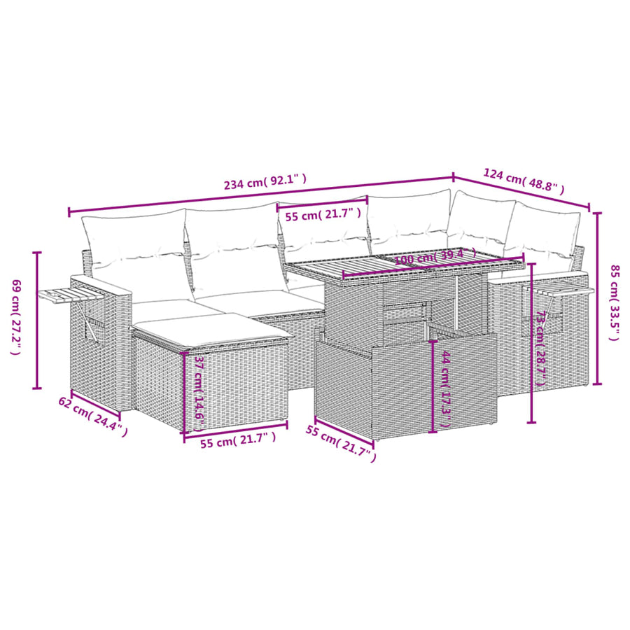 7-Delige Loungeset Met Kussens Poly Rattan Zwart