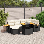 7-piece lounge set with cushions poly rattan black