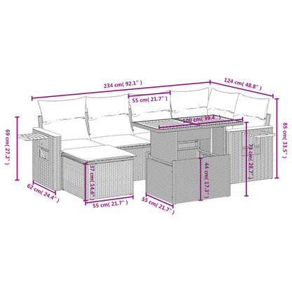 7-delige Loungeset met kussens poly rattan beige
