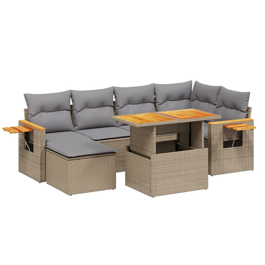 7-delige Loungeset met kussens poly rattan beige