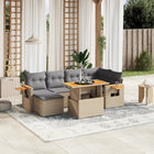 7-delige Loungeset met kussens poly rattan beige