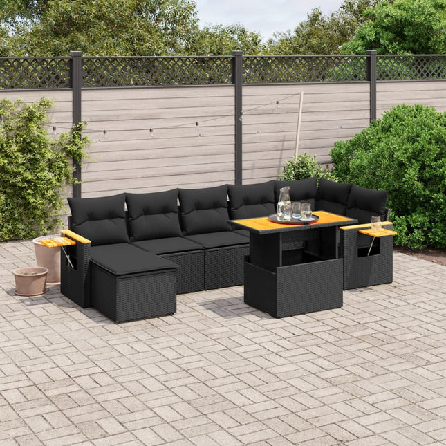 8-Delige Loungeset Met Kussens Poly Rattan Zwart