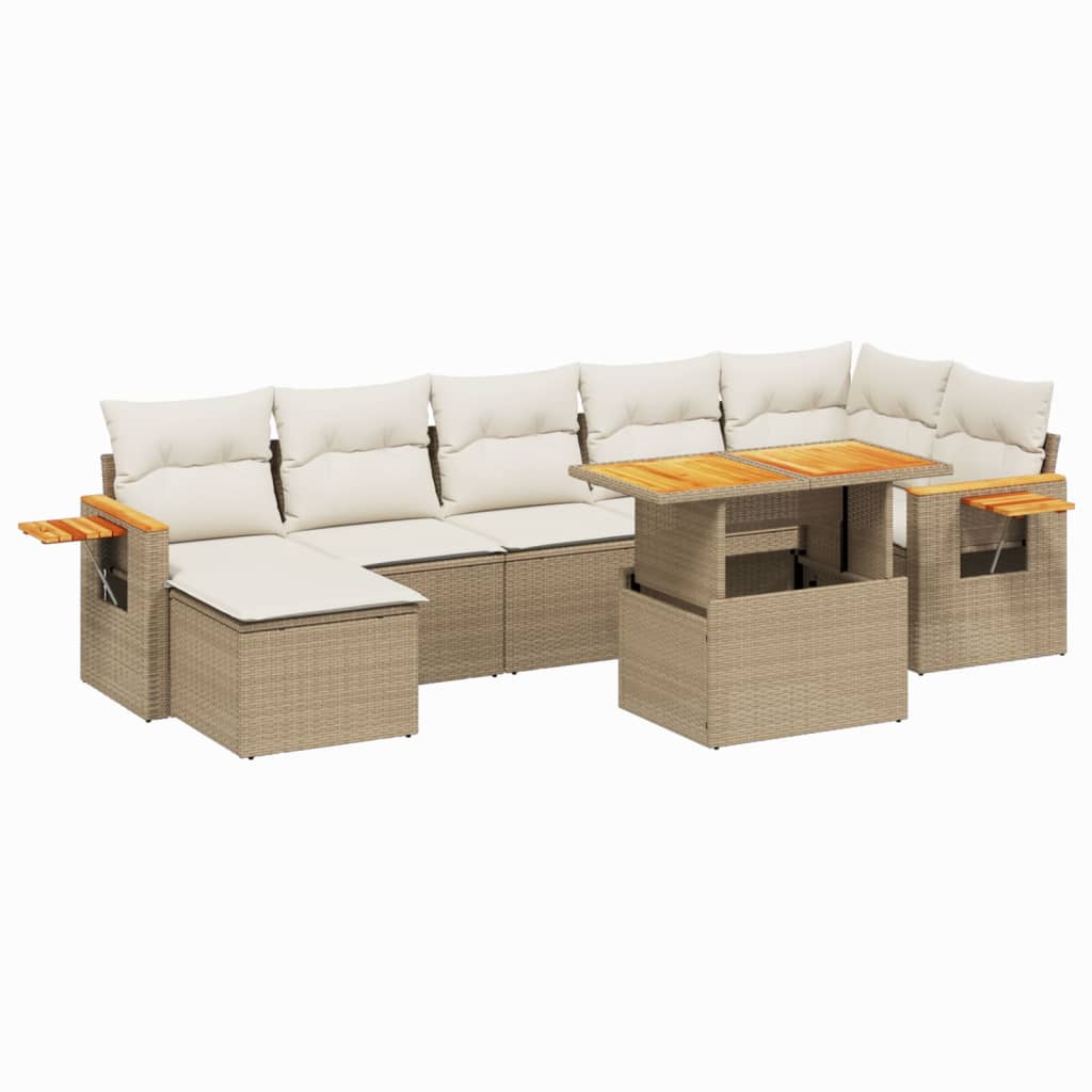 8-delige Loungeset met kussens poly rattan beige