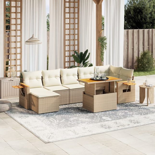 8-delige Loungeset met kussens poly rattan beige