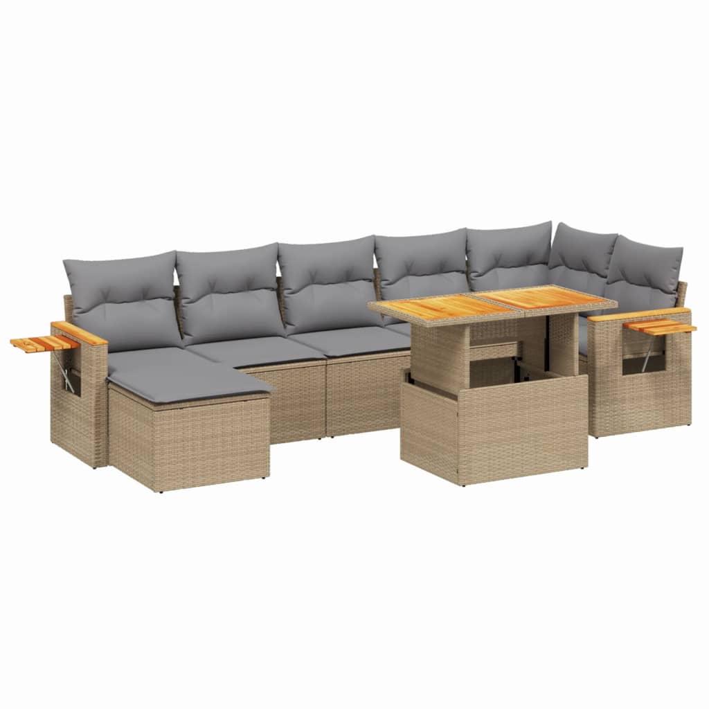 8-delige Loungeset met kussens poly rattan beige