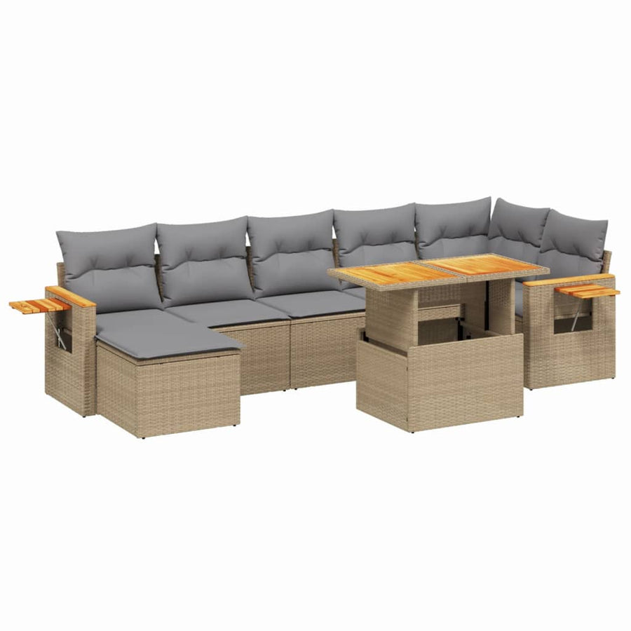 8-delige Loungeset met kussens poly rattan beige