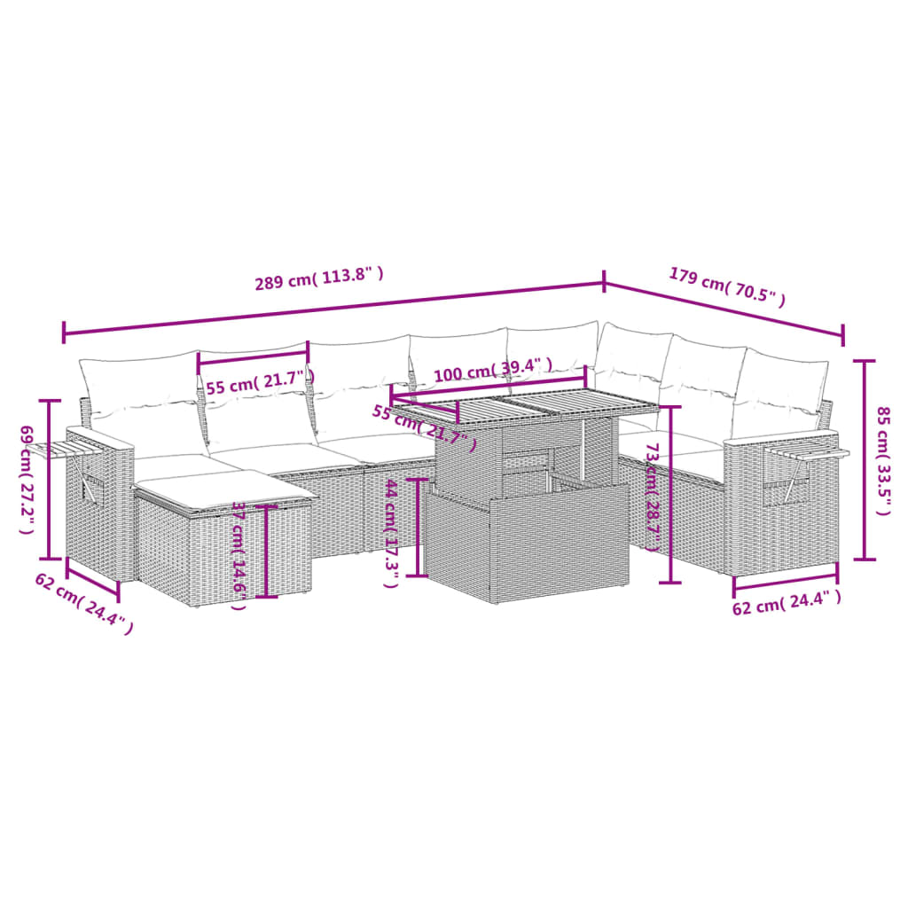 8-Delige Loungeset Met Kussens Poly Rattan Zwart