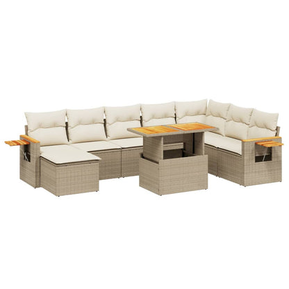 8-delige Loungeset met kussens poly rattan beige