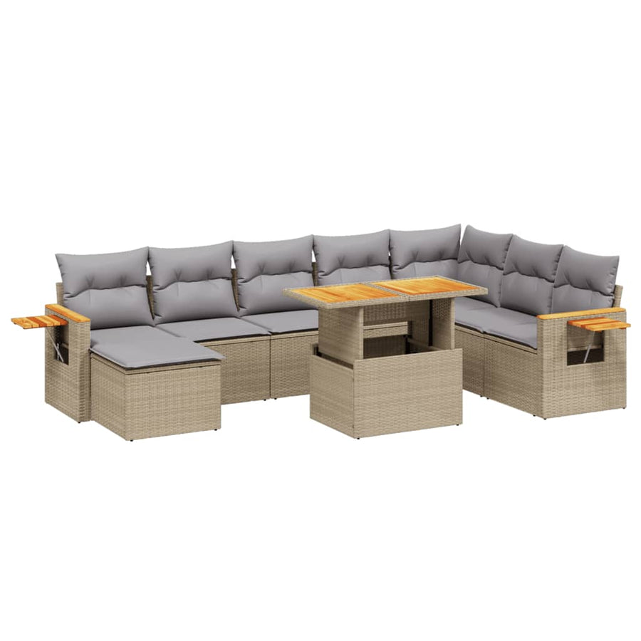 8-delige Loungeset met kussens poly rattan beige