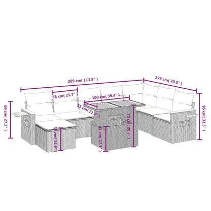 9-Delige Loungeset Met Kussens Poly Rattan Zwart