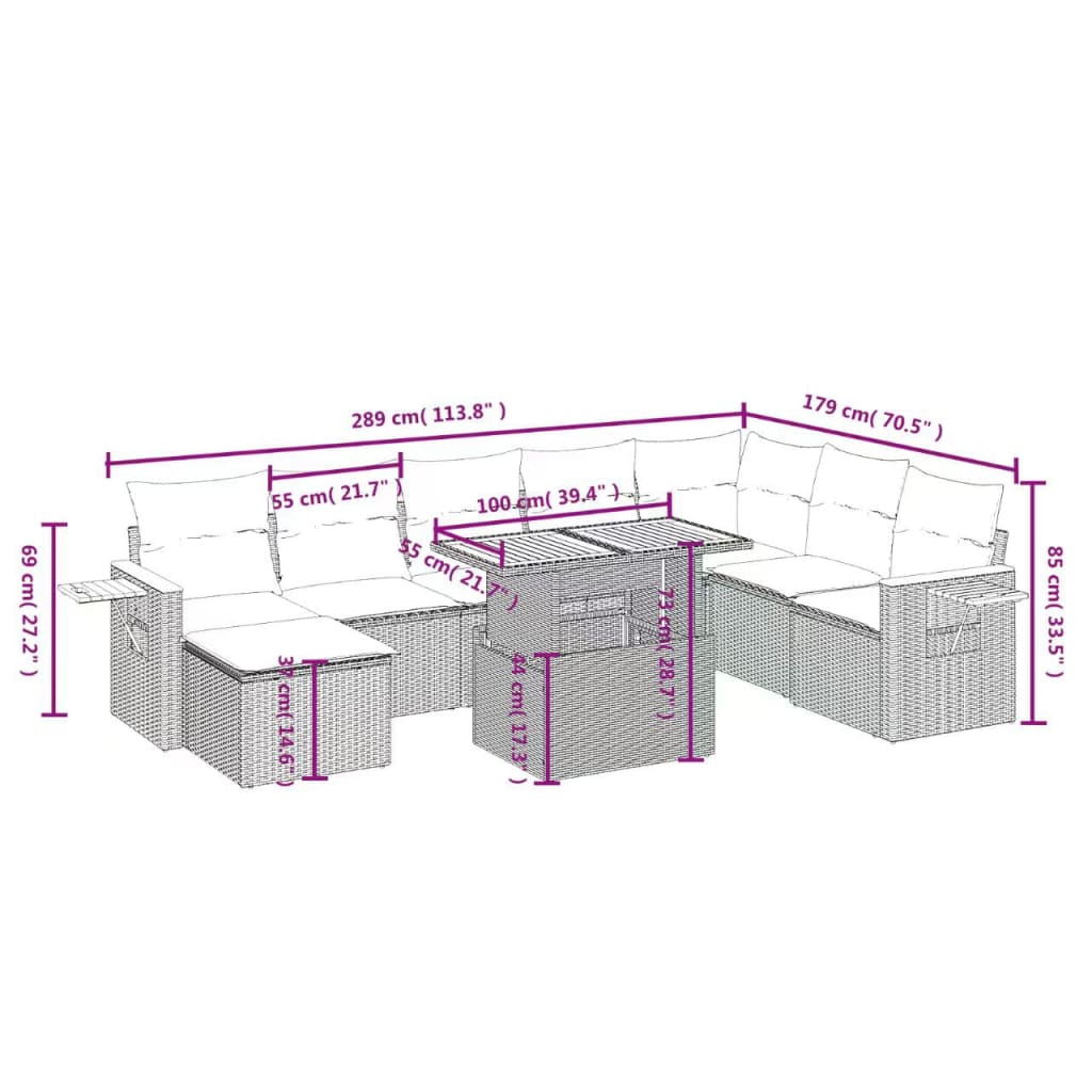 9-Delige Loungeset Met Kussens Poly Rattan Zwart