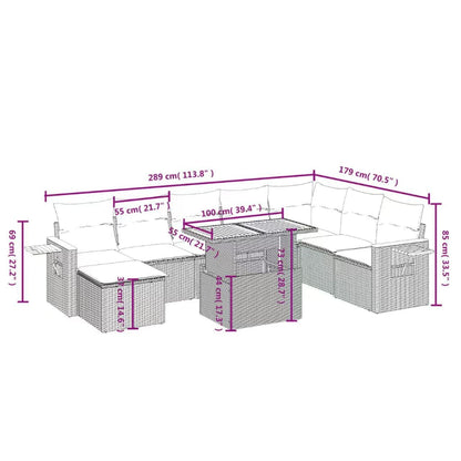 9-Delige Loungeset Met Kussens Poly Rattan Zwart