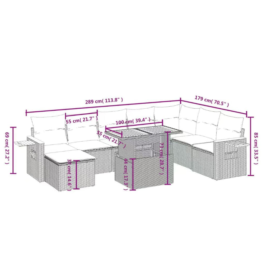 9-Delige Loungeset Met Kussens Poly Rattan Zwart