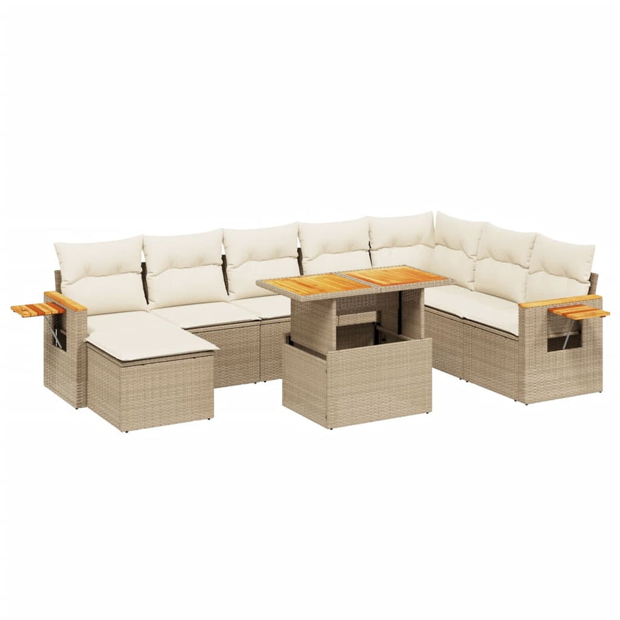9-delige Loungeset met kussens poly rattan beige