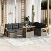 9-piece Loungeset with cushions poly rattan grey