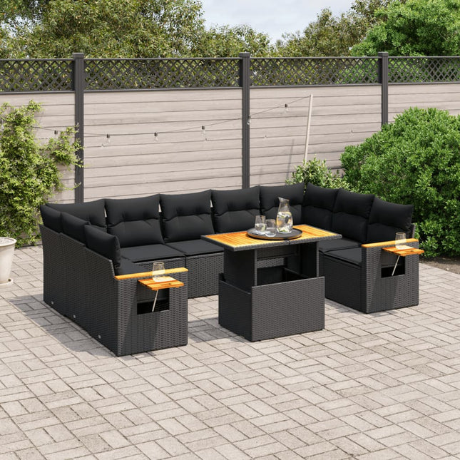 10-Delige Loungeset Met Kussens Poly Rattan Zwart