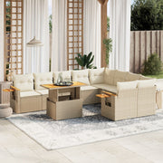 10-piece Lounge Set with Cushions Poly Rattan Beige