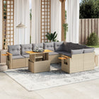 10-delige Loungeset met kussens poly rattan beige