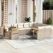 10-piece Lounge Set with Cushions Poly Rattan Beige
