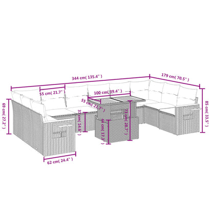 11-Delige Loungeset Met Kussens Poly Rattan Zwart