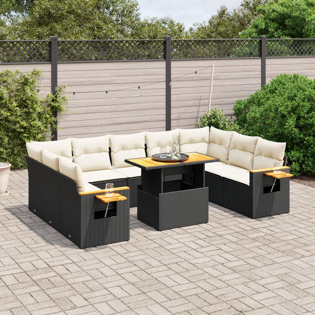 11-Delige Loungeset Met Kussens Poly Rattan Zwart