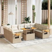 Tuinset 11-delig poly rattan beige met kussens