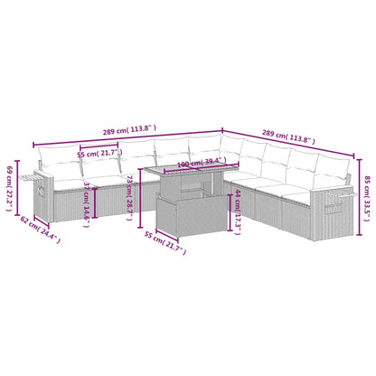 11-Delige Loungeset Met Kussens Poly Rattan Zwart